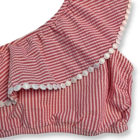 J Crew Bikini, One Shoulder Rend And White Stripe Bikini Top, Size Large - Picture 2 of 6
